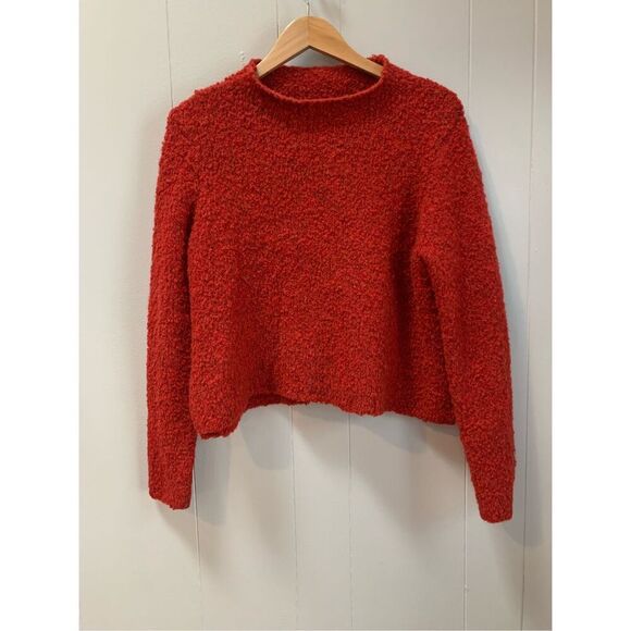 Aerie Red Boucle Mock Neck Sweater Size Large - Picture 1 of 7